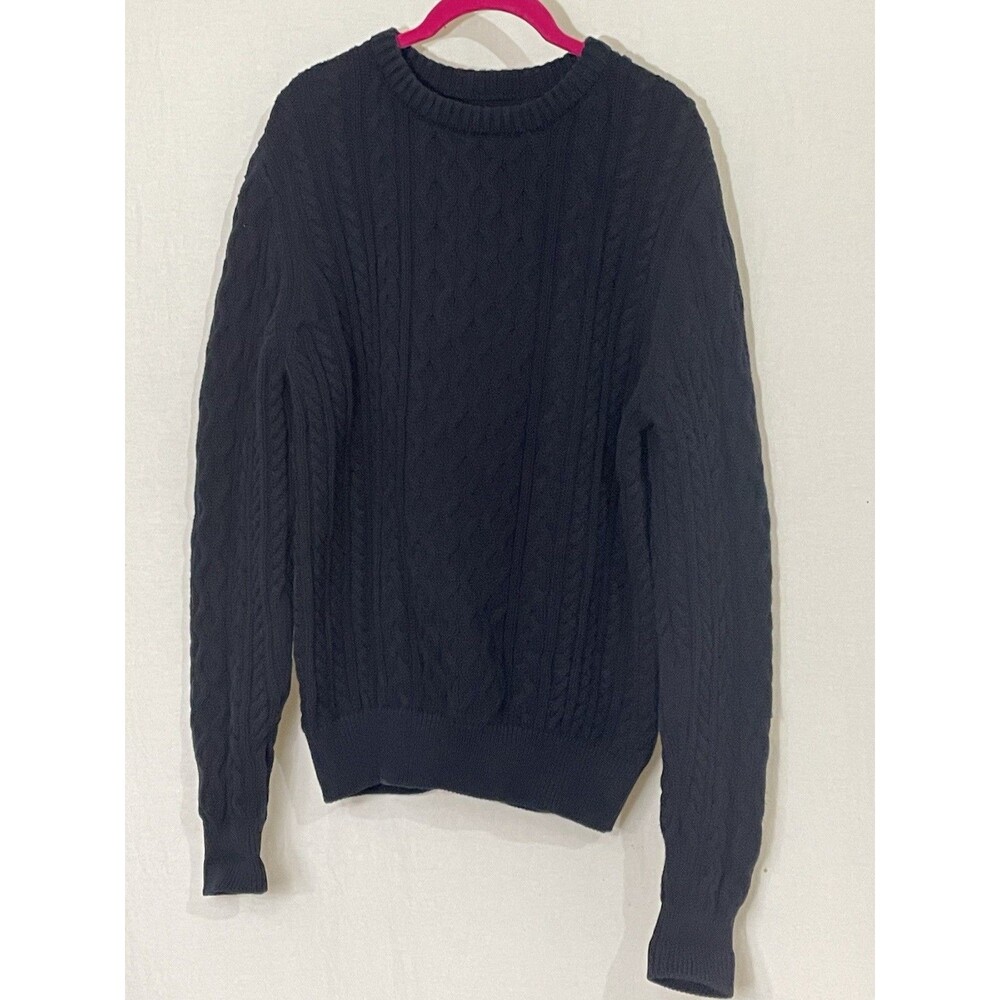 St. Johns Bay Cable Knit Sweater Cotton Long Sleeve Navy M